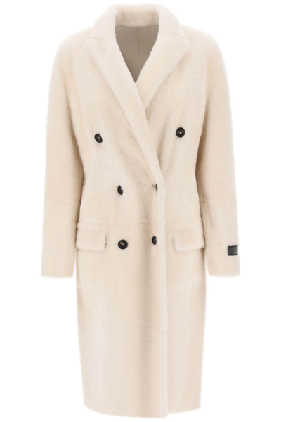 Brunello Cucinelli Reversible Shearling Coat In White