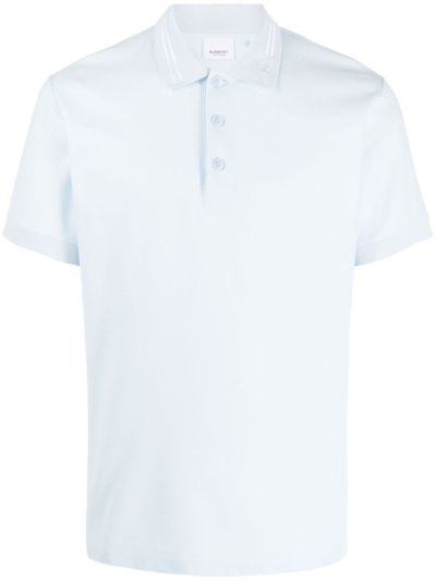 Burberry Logo-embroidered Collar Polo Shirt In Blue