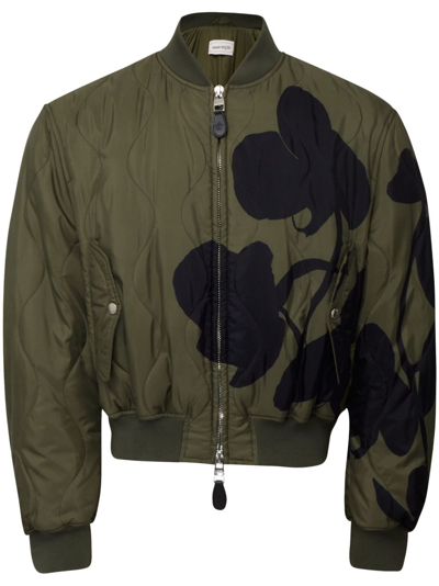 Alexander Mcqueen Orchid Bomber Jacket In Khaki/black