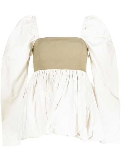 Ganni Colour-block Balloon Minidress In White