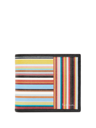 Paul Smith Striped Bi-fold Leather Wallet In Multicolour