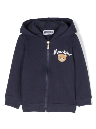 Moschino Babies' Logo-print Zipped Hoodie In Blue