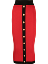 Balmain Red Knitted Midi Skirt With Buttons In Red