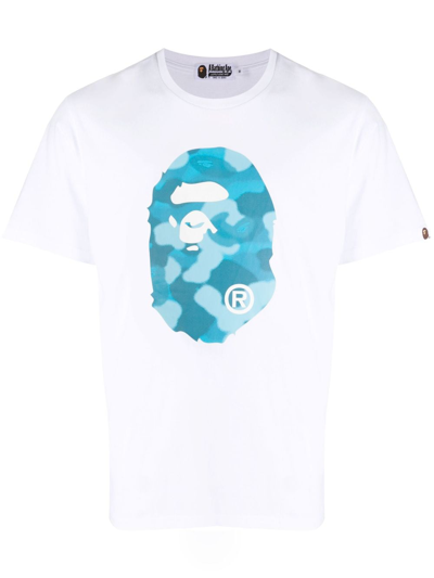 A Bathing Ape Honeycomb Camo Big Ape Head Cotton T-shirt In White
