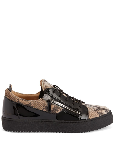 Giuseppe Zanotti Frankie Snakeskin-print Leather Sneakers In Black