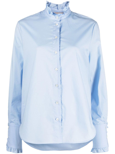 Semicouture Ruffled Cotton Shirt In Blue
