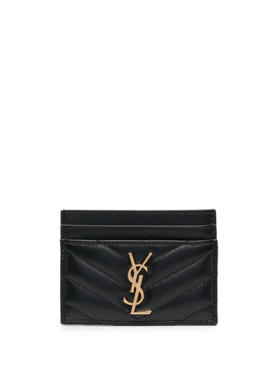 Saint Laurent Chevron-quilted Leather Cardholder In Black