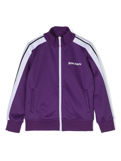 Palm Angels Kids' Logo-print Zip-fastening Bomber Jacket In Purple