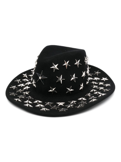Philipp Plein Star-stud Embellished Fedora Hat In Black