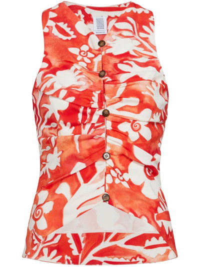 Rosie Assoulin Floral-print Button-down Vest In Orange