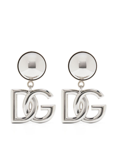 Dolce & Gabbana Logo-plaque Clip-on Earrings In Silver