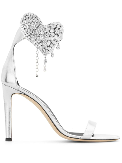 Giuseppe Zanotti Amour 105mm Leather Sandals In Silver