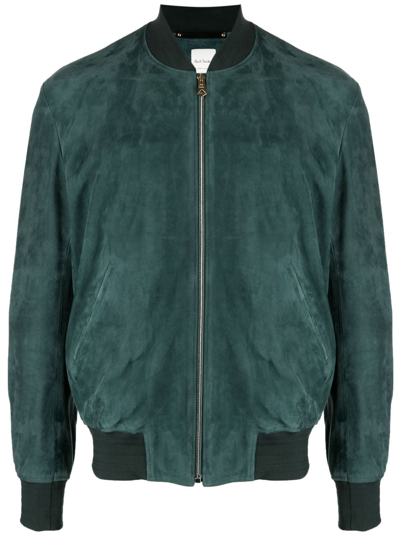 Paul Smith Zip-fastening Leather Bomber Jacket In Dark Green