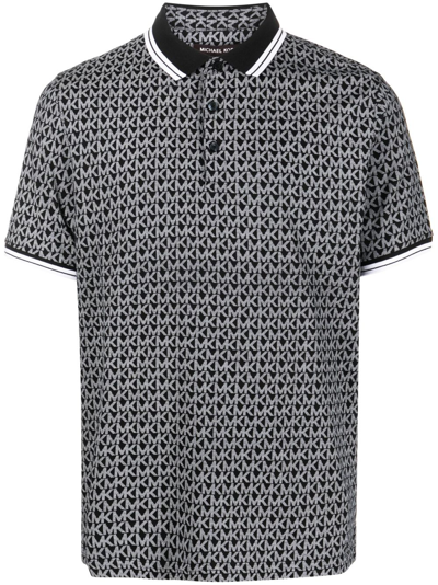 Michael Kors Monogram-print Short-sleeved Polo Shirt In Black