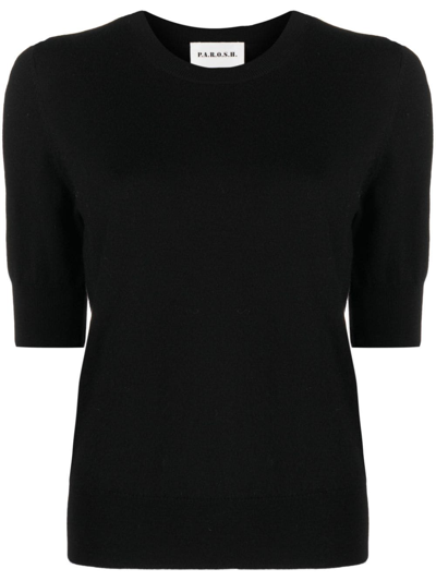 P.a.r.o.s.h Short-sleeved Wool-blend Blouse In Black