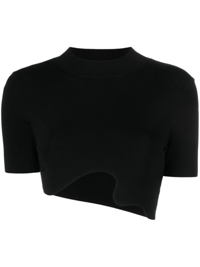 Christopher Esber Maparadita Asymmetric Ribbed Top In Black
