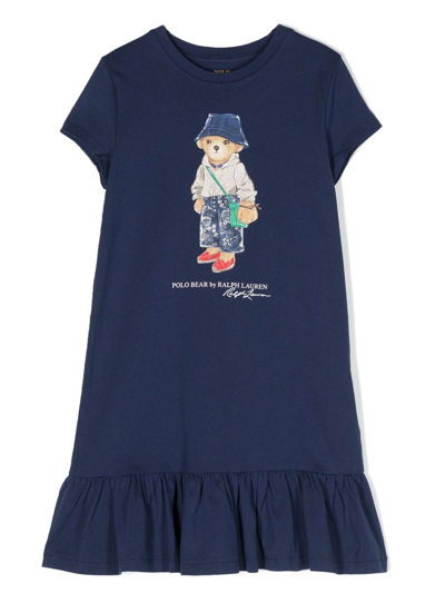 Ralph Lauren Kids' Polo Bear-motif Cotton Dress In Blue