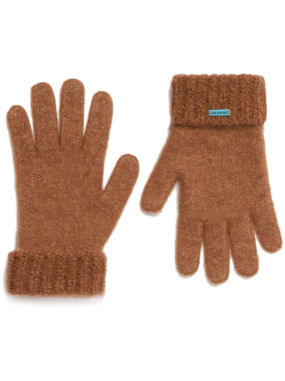 Alanui Logo-patch Knitted Gloves In Brown