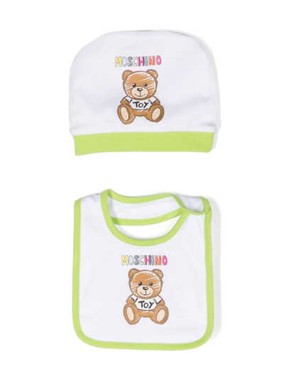 Moschino Babies' Toy Bear Beanie And Bib Set In White