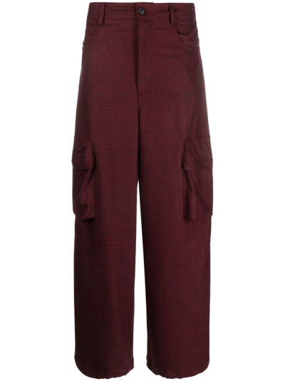 Pinko Prince Of Wales Flannel Cargo Trousers In Red