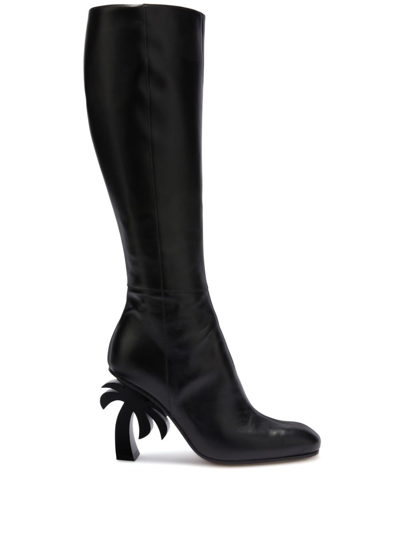 Palm Angels Palm-heel Leather Knee Boots In Black