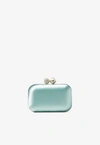 JIMMY CHOO CLOUD PEARL AND CRYSTAL CLUTCH IN SATIN