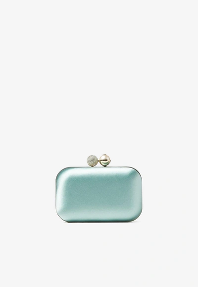 Jimmy Choo Cloud Pearl And Crystal Clutch In Satin In Green