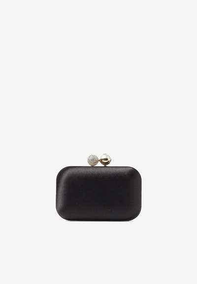 Jimmy Choo Cloud Pearl And Crystal Clutch In Satin In Black