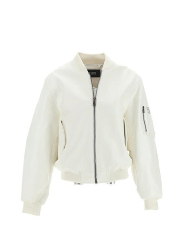 Raf Simons Logo Patch Leather Bomber Jacket In White