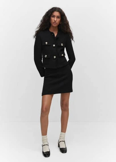Mango Tweed Miniskirt Black