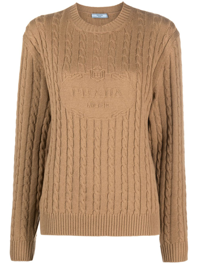 Prada Logo-knit Cashmere Sweater In Neutral