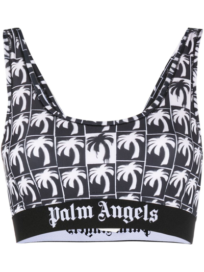 Palm Angels Allover Palm Tree Print Racerback Top In Black White