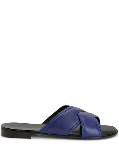 Giuseppe Zanotti Flavio Slip-on Leather Sandals In Blue