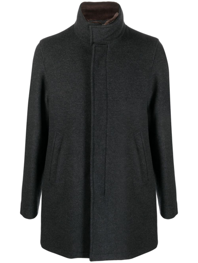 Herno High-neck Concealed-fastening Coat In Blue