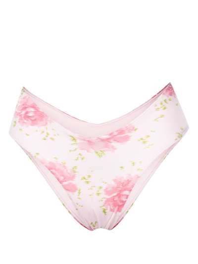 Frankies Bikinis Floral-print Bikini Bottoms In Pink