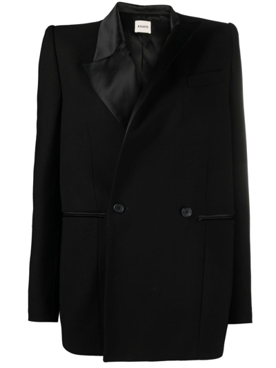 Khaite Asymmetrical Satin Lapel Blazer In Black