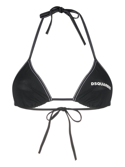 Dsquared2 Logo-print Halterneck Bikini Top In Schwarz