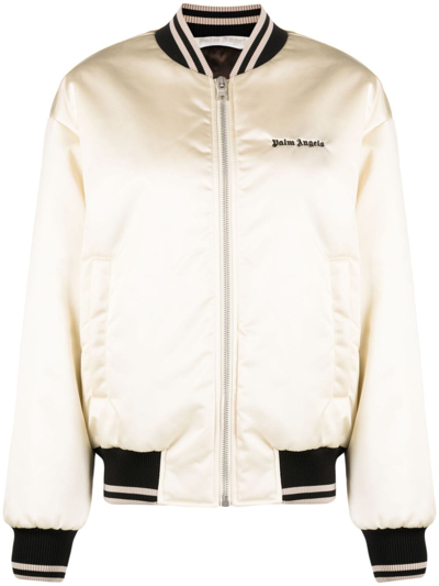 Palm Angels Logo-print Bomber Jacket In Beige Bla