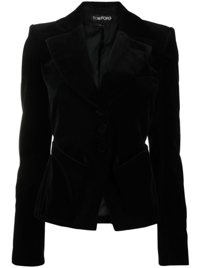 Tom Ford Peak-lapels Velvet Blazer In Black