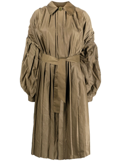 Mm6 Maison Margiela Pleated Belted Coat In Brown