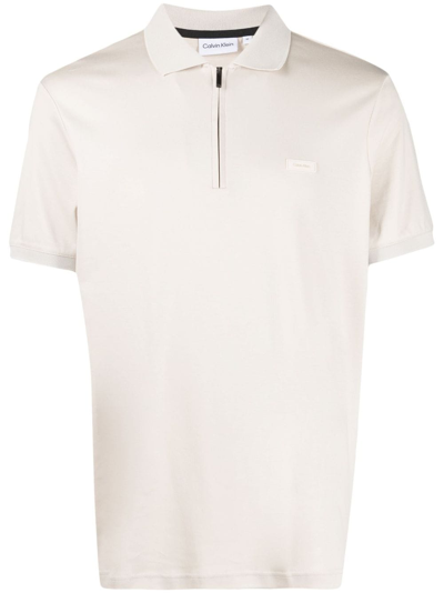 Calvin Klein Open Placket Polo Shirt In Beige