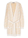 Balmain Logo-intarsia Belted Cardigan In Nude