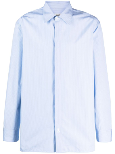 Jil Sander Logo-embroidered Pinstripe Shirt In Light Blue