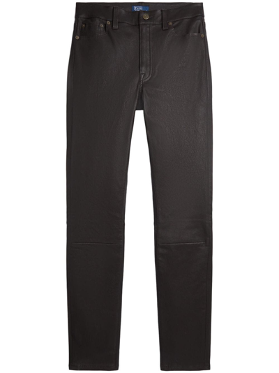 Polo Ralph Lauren Lambskin Straight-leg Trousers In Black