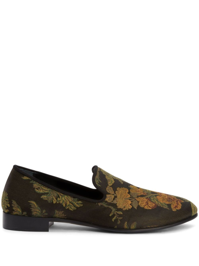 Giuseppe Zanotti Floral-embroidered Slip-on Loafers In Brown