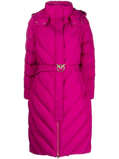 Pinko Chevron-quilting Padded Hooded Coat In Fuchsia