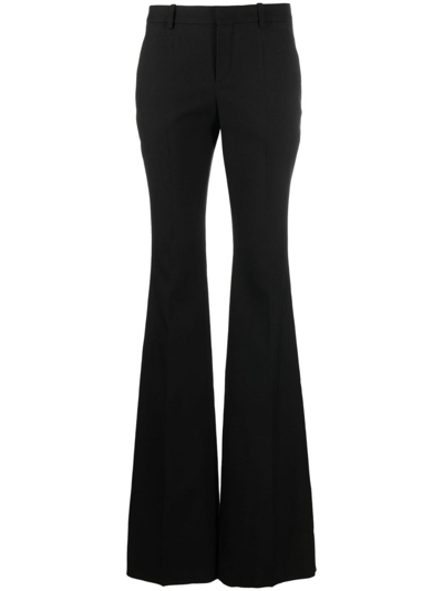 Saint Laurent Low-rise Flared Wool Trousers In Black