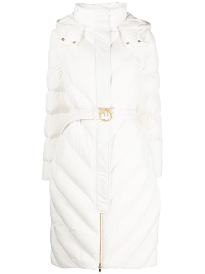 Pinko Chevron-quilting Padded Hooded Coat In Weiss