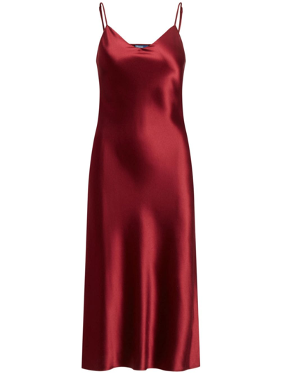 Polo Ralph Lauren Slip-on Silk Midi Dress In Garnet