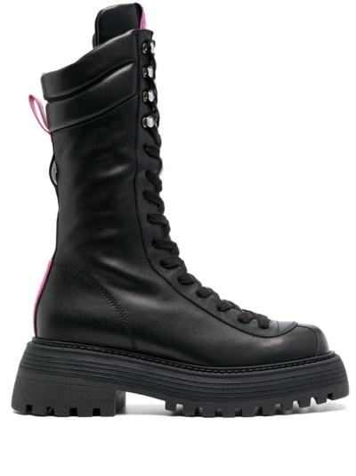 3juin Logo-patch Leather Boots In Schwarz